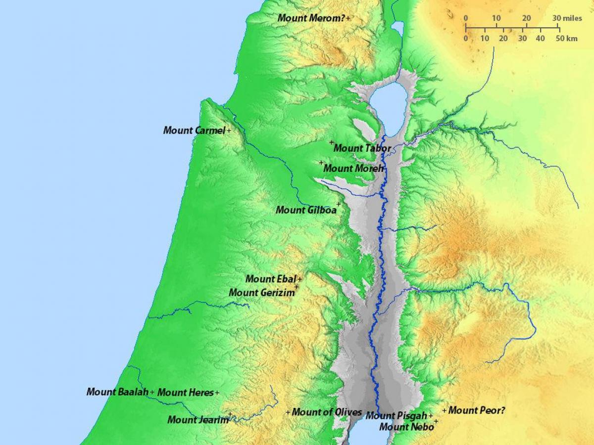 แผนที่ของอิสราเอลภูเขา