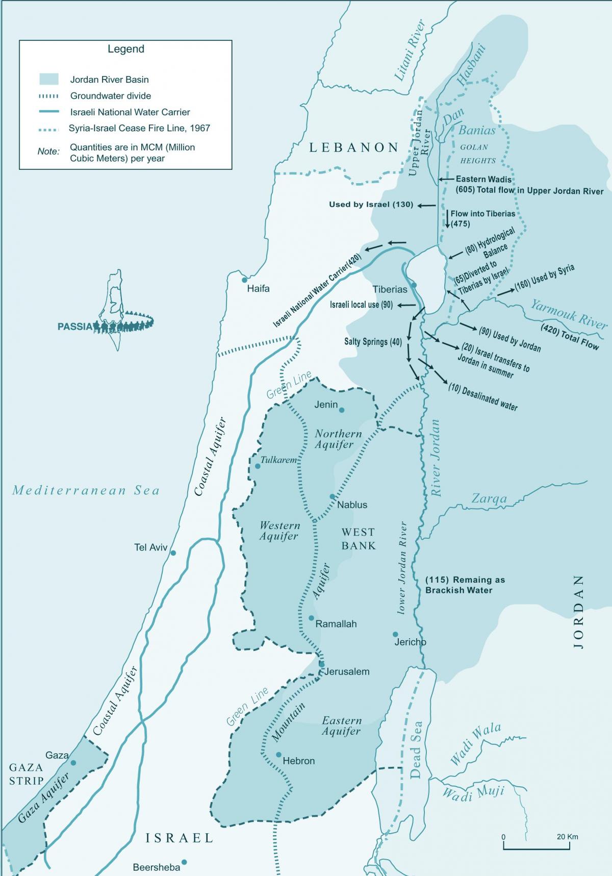 แผนที่ของอิสราเอลแม่น้ำ